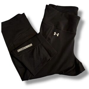 Under Armour Black High Waisted Leggings Reflective Logo Workout Gym S/M